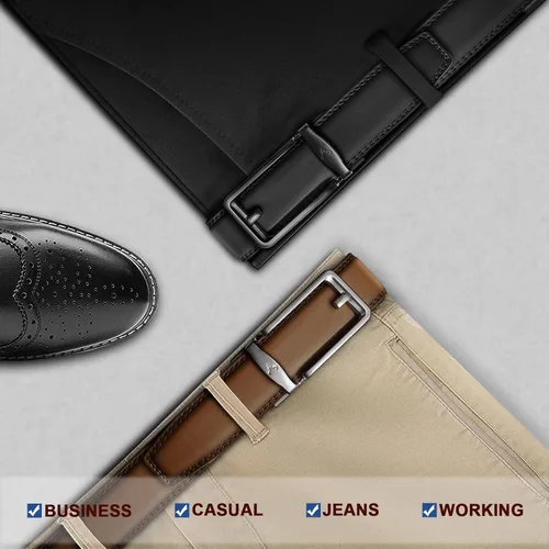 Miniatura 7 de BULLIANT Cinturón de trinquete para hombre, 2 unidades, cinturón de cuero deslizante ajustable para regalo, vestido de hombre, jeans casuales 1 38