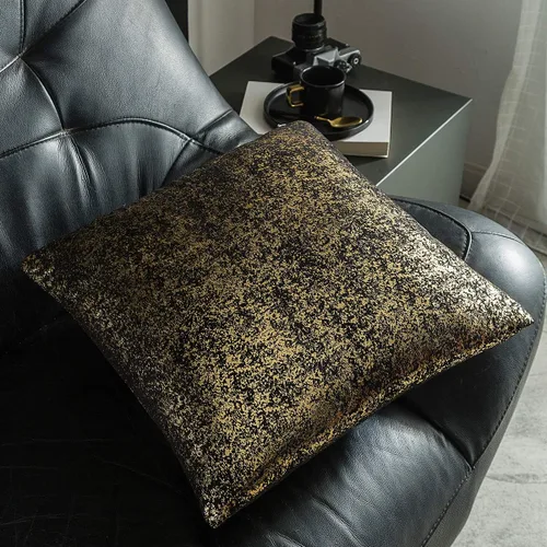 Miniatura 4 de Xinrjojo Juego de 2 almohadas brillantes en negro y dorado, almohadas suaves y brillantes decorativas, juego de fundas de almohada cuadradas negras