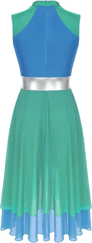 Miniatura 2 de JanJean Vestido de baile lírico para mujer, bloque de color, gasa, patchwork, perforación, vestido de alabanza
