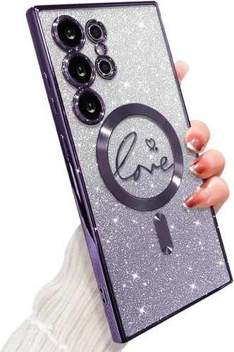 Miniatura 303 de ZONRW - Funda para Samsung Galaxy S22 Ultra magnética, para mujeres y niñas, cubierta trasera suave, lujosa, con corazón de amor, bling, degradado