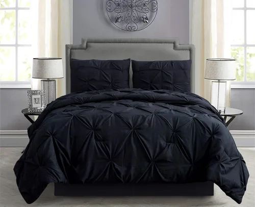 Empire Home Juego de edredón de 4 piezas con fundas de almohada a juego (negro, individual)