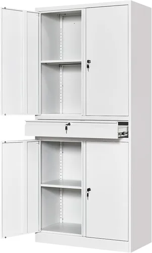 Miniatura 30 de Armario de garaje de metal de 36 pulgadas de alto, gabinetes de almacenamiento de 2 puertas, caninete de herramientas de acero utilitario, caninetes