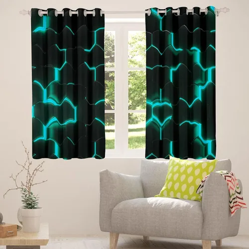 Miniatura 3 de Feelyou Cortinas hexagonales con estampado verde azulado y negro, para dormitorio, sala de estar, niños, adolescentes, decoración de panal de abeja