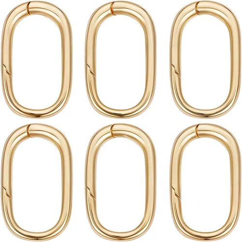 Miniatura 10 de SUNNYCLUE 1 caja de 6 piezas de 3 tamaños de latón ovalados llaveros de puerta de resorte, pequeño llavero de oro de 18 quilates, mosquetón, cierres