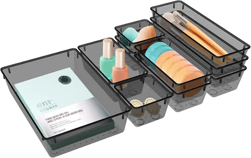 StorMiracle Juego de 10 organizadores de cajones, 4 tamaños variados, bandejas organizadoras de cajones para baño y cocina, contenedores de