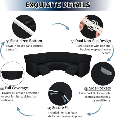 Miniatura 5 de PureFit 7 piezas de fundas para sofá seccional, fundas de sofá seccional extra grandes de felpa para sofás reclinables en forma de L, fundas de sofá