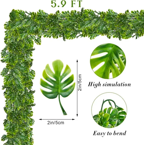Miniatura 2 de Zeyune 12 piezas de enredaderas artificiales de hojas de Monstera de 5.9 pies, plantas colgantes falsas, hiedra, hojas de palmera tropical