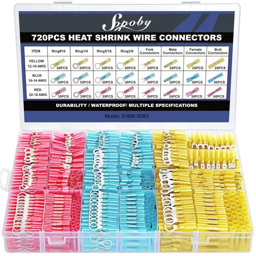 Miniatura 7 de 325 unidades de conectores de cable termorretráctil de grado marino - Kit de conectores eléctricos Sopoby de cobre rojo estaño, conectores