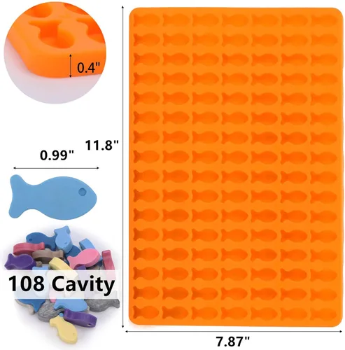 Miniatura 2 de Moldes de silicona de 112 cavidades Moldes en forma de pez mini Molde para golosinas de perro no pegajosas Moldes de chocolate para hornear