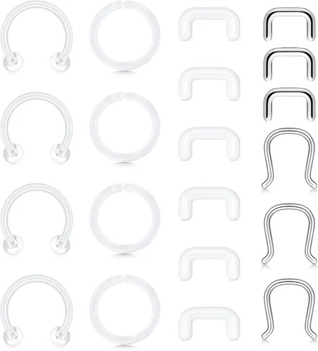 Anicina Anillos y Studs Transparentes para la Nariz para el Trabajo Retenedor de Piercing Transparente de Herradura Retenedor de Tabique de Plástico