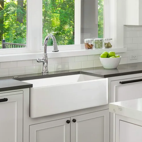 Miniatura 7 de Fregadero de arcilla refractaria, fregadero de cocina con delantal de granja de un solo tazón, opción de instalación reversible plana o acanalada