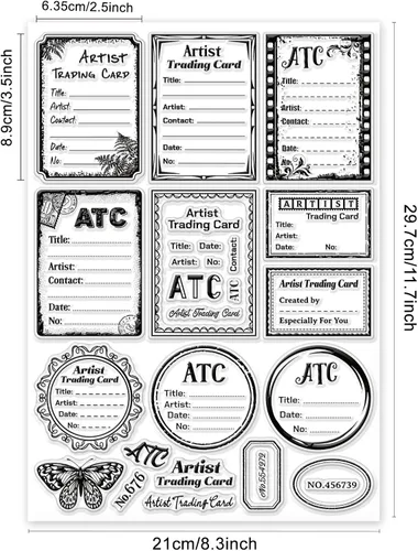 Miniatura 6 de GLOBLELAND Marco ATC - Sellos transparentes para manualidades, álbumes de recortes, 11.7 x 8.3 pulgadas, sellos de silicona para tarjetas, álbumes