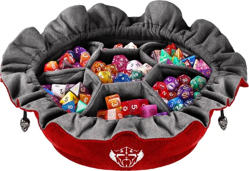 CardKingPro Bolsas de Dados Inmensas con Bolsillos - Rojo - Capacidad 150+ Dados - Gran Organizador para Acaparadores de Dados, Perfecto para