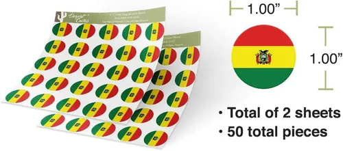 Miniatura 3 de Desert Cactus Calcomanía de vinilo con la bandera de Bolivia de 1 pulgada, redondas, dos hojas, 50 piezas en total, con logotipo de país, álbum
