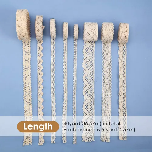 Tatuo 40 yardas de ribete de encaje de algodón vintage, cinta de encaje de ganchillo con borde festoneado para decoración de boda, paquete de
