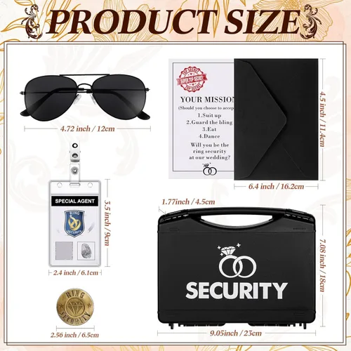 Miniatura 3 de Aoriher Juego de seguridad para portador de anillo de boda incluye caja para portador de anillo, insignia de seguridad, gafa de sol, auricular