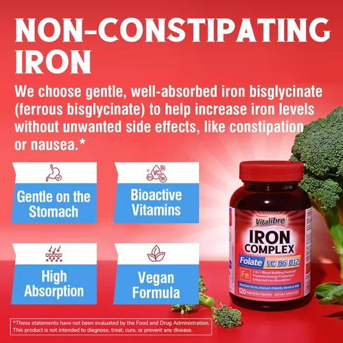 Miniatura 6 de Suplemento de hierro para mujeres y hombres, con vitaminas C, B6, B12 y folato para deficiencia de hierro, construcción de sangre y apoyo