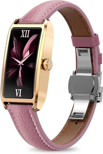Miniatura 10 de Rastreador de actividad física para mujer, reloj de fitness para mujer, correa de cuero, funda de aleación, monitor de frecuencia cardíaca de lujo