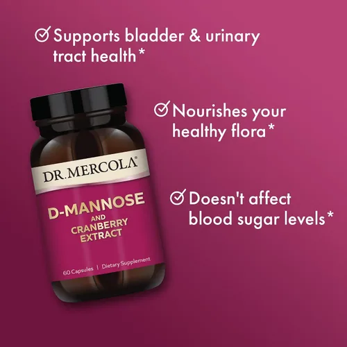 Miniatura 4 de Dr. Mercola D-manosa y extracto de arándano, 1,000 mg de D-manosa y 400 mg de arándano por porción, suplemento para la salud del tracto urinario