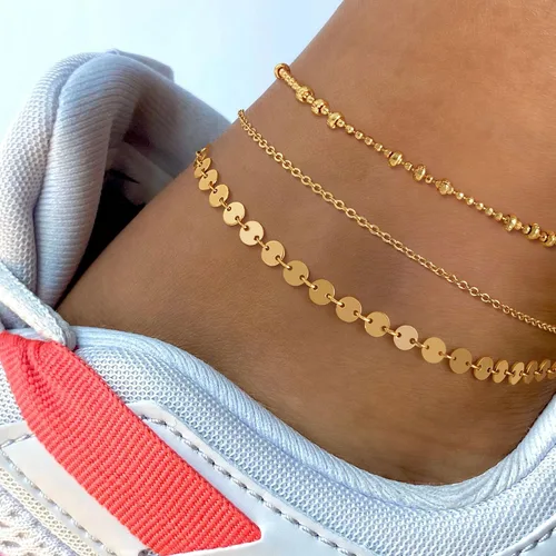 Miniatura 3 de Dremmy - Tobillera de cadena de oro simple, enchapada en oro de 14k y plata, delicada tobillera de playa de verano para mujer