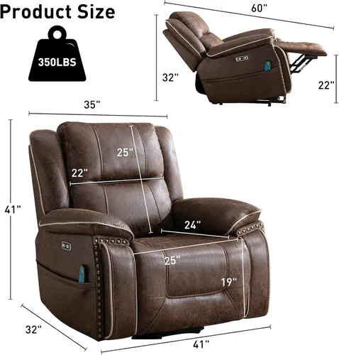 Miniatura 2 de Bonzy Home Silla reclinable eléctrica para personas mayores con masaje y calor, silla reclinable de piel sintética de doble motor con asiento