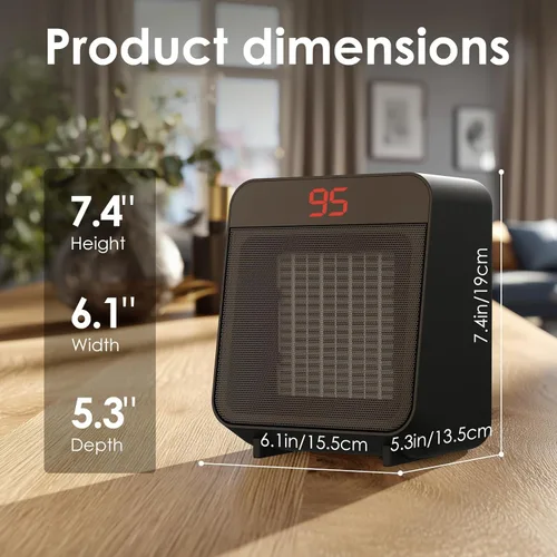 Miniatura 8 de Reaks PTC - Calentador de espacio de cerámica con enchufe de seguridad ALCI para baño e interior, calentador eléctrico de 1500 W con termostato Negro