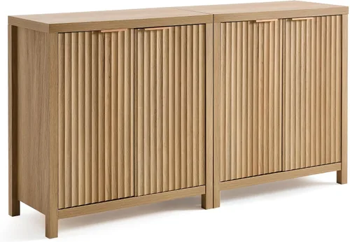 Miniatura 13 de Oakham Home Oxford - Armario de almacenamiento, aparador acanalado con estantes ajustables, consola moderna de acento Credenza, juego de 4