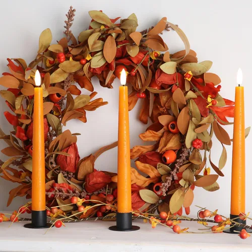 Miniatura 4 de Fanna Velas cónicas sin llama de cera real naranja de 9.6 pulgadas con temporizador, velas LED que funcionan con pilas para Halloween, cosecha