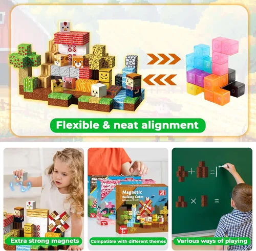 Miniatura 5 de Goody King Bloques Magnéticos 120 piezas de bloques de construcción magnéticos, casas magnéticas de animales de granja, juguetes sensoriales STEM