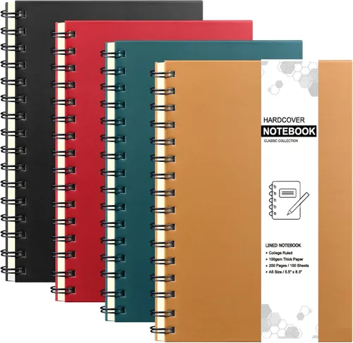 Miniatura 10 de Coopay Paquete de 4 cuadernos de tapa dura A5 en espiral, cuadernos con rayas universitarias, cuaderno rayado con divisores extraíbles