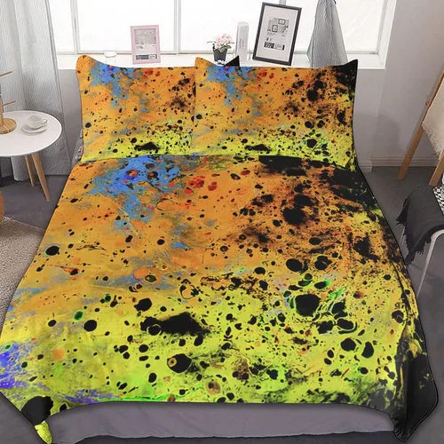 Miniatura 19 de Juego de 3 piezas de edredón neón que brilla en la oscuridad, funda de almohada de microfibra con cremallera para cama matrimonial, Queen