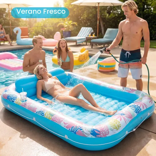 Miniatura 6 de OKSUWATER - Flotador para tumbona bronceadora para piscina, de 87 x 63 pulgadas, para adultos, con reposacabezas y soporte para bebidas, cama Azul