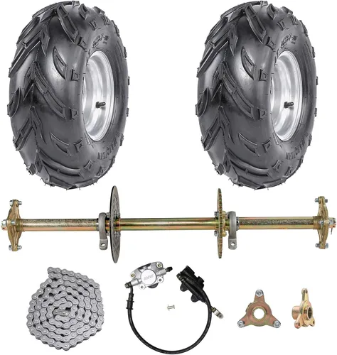 Eje vivo de acero de 1 pulgada con ruedas sin cámara de 16 x 8-7 pulgadas, llanta y piñón de cadena, cilindro maestro de freno para Go Kart Quad