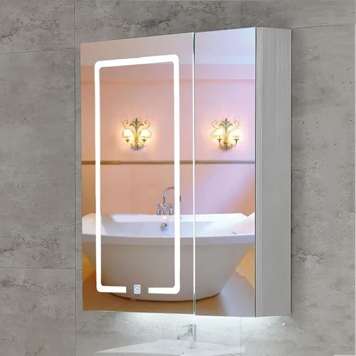 Miniatura 9 de Armarios de baño con espejo, gabinete de baño LED con estantes, armario de espejo de baño de almacenamiento con luces LED con luz ambiental y espejo