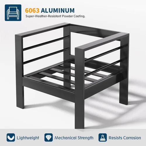 Miniatura 5 de UDPATIO Juego de muebles de aluminio para patio, juego de 4 piezas para conversación al aire libre con fundas impermeables, sofá modular moderno