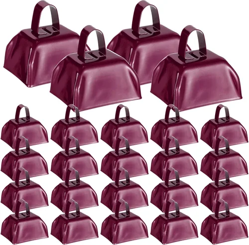 Miniatura 9 de 48 piezas de cencerros de metal con asas, grandes fabricantes de ruido, pequeños instrumentos de percusión de mano, cencerros para eventos de Púrpura