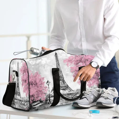 Miniatura 7 de Bolsa de viaje de la Torre Eiffel de París, impermeable, para fin de semana, bolsa de entrenamiento de mano para deportes, gimnasio, campamento