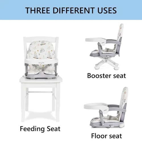 Miniatura 7 de Dream On Me Munch N Go - Asiento elevador para bebés de 6 a 36 meses, alimentación 3 en 1, asiento de piso y mesa, 4 alturas ajustables, diseño Gris