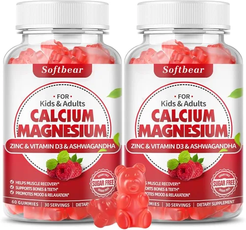 Miniatura 8 de softbear Gomitas de calcio y magnesio y zinc para mujeres, suplemento de calcio y magnesio con vitamina D3 para fortalecer los huesos, veganas/sin