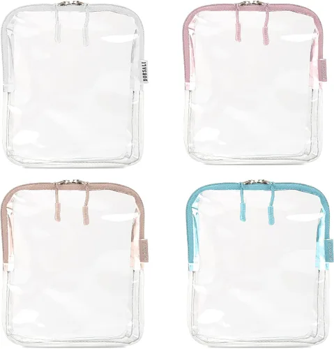 BORSALI Juego de bolsas de aseo transparentes aprobadas por la TSA de cuatro colores. Brisa a través de la seguridad, accede a los artículos