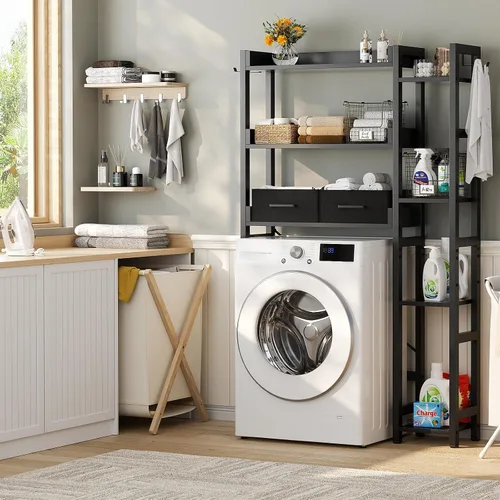 Miniatura 7 de Besiost - Estante de almacenamiento sobre el inodoro con 2 cajones - Organizador de baño de 7 niveles con estante ajustable, estante de ahorro