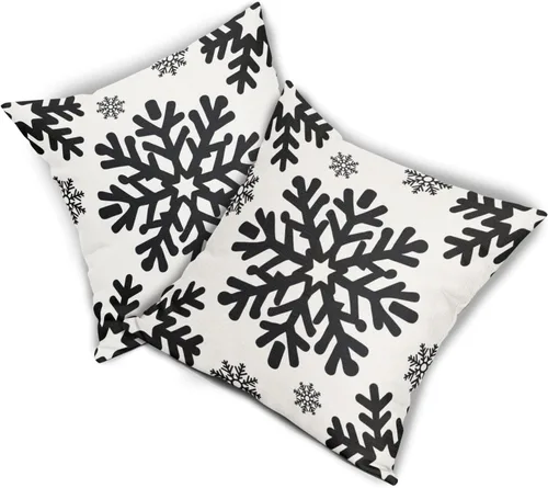 Miniatura 8 de Fundas de almohada decorativas de Navidad negras 40x40 cm con copos de nieve blancos de Navidad, juego de 2, temática rústica de invierno