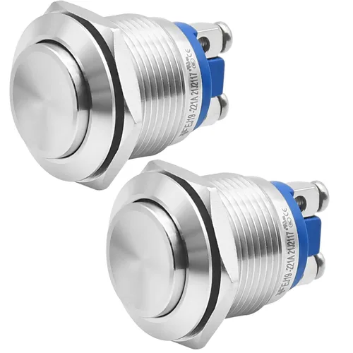 Miniatura 7 de 2 piezas de interruptor de botón de presión de 19 mm, negro, momentáneo, impermeable IP67, metal, plano, redondo, 3/4 pulgadas, 12 V, 24 V, 36 V