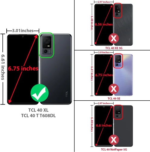Miniatura 2 de TJS Funda para TCL 40 XL y T608DL, Lively Jitterbug Smart4 - Protector de pantalla de vidrio templado, soporte de metal resistente contra caídas Rojo