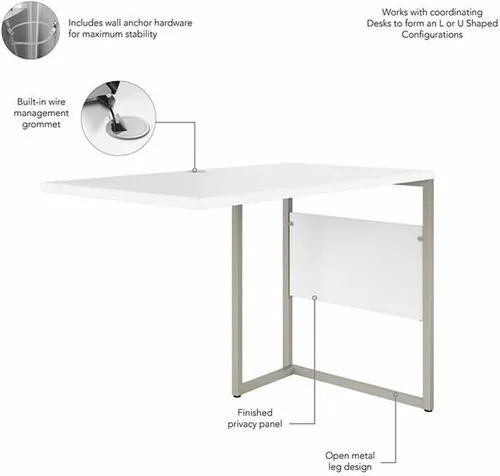 Miniatura 5 de Bush Business Furniture Hybrid 42 W x 24D Escritorio Return/Bridge en blanco