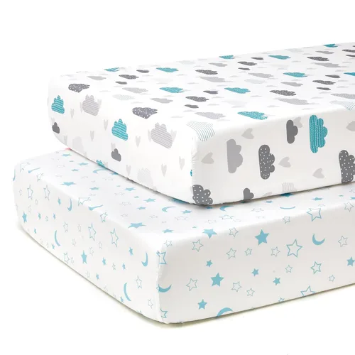 TILLYOU Sábanas para cuna de bebé para niños y niñas, sábanas súper suaves para cama de niño pequeño, paquete de 2 sábanas para colchón estándar de