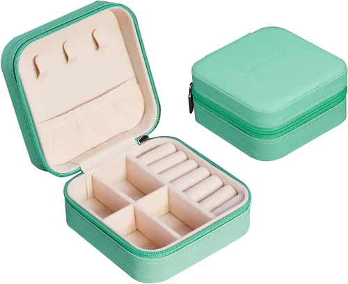 Mini organizador de viaje verde portátil para anillos aretes collar regalos del día de San Valentín para niñas y mujeres