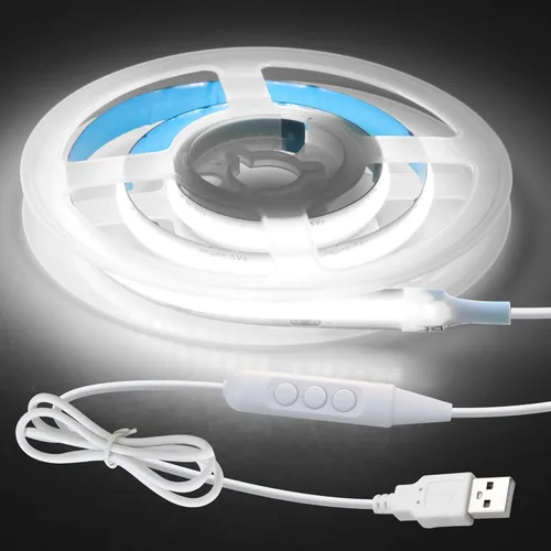 Miniatura 11 de Aclorol Tira de luz LED COB 5V Blanca 6000K Luz de tira LED regulable para TV 1.5M/4.92FT 480LEDs Tira de luces de cinta flexible y cortable