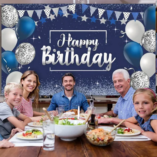 Miniatura 4 de Tatuo Decoraciones de Feliz Cumpleaños Telón de Fondo Pancarta, Cartel de Fondo de Cumpleaños con Purpurina Suministros de Fiesta Fondo de Fotos