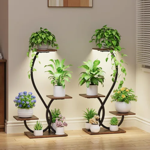 Miniatura 9 de BACEKOLL Soporte para plantas de interior con luces de crecimiento, estante para plantas en forma de S, soportes de esquina iluminados para cultivo